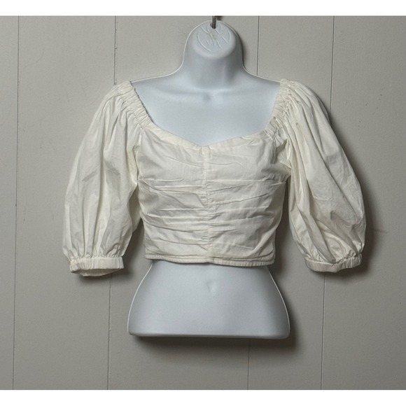 Abercrombie & Fitch Tops - Abercrombie & Fitch White Puff Sleeve Smocked Ruched Crop Top Sz XS Cottagecore